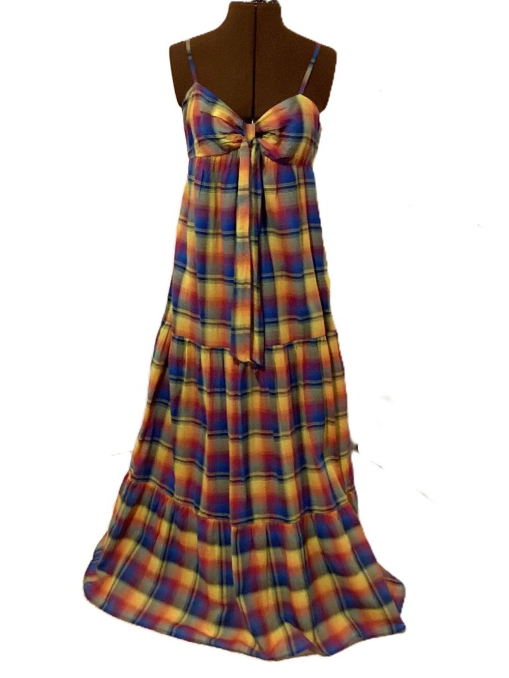 Mossimo Colourful Plaid Maxi Tiered Sundress with Sweetheart Neckline